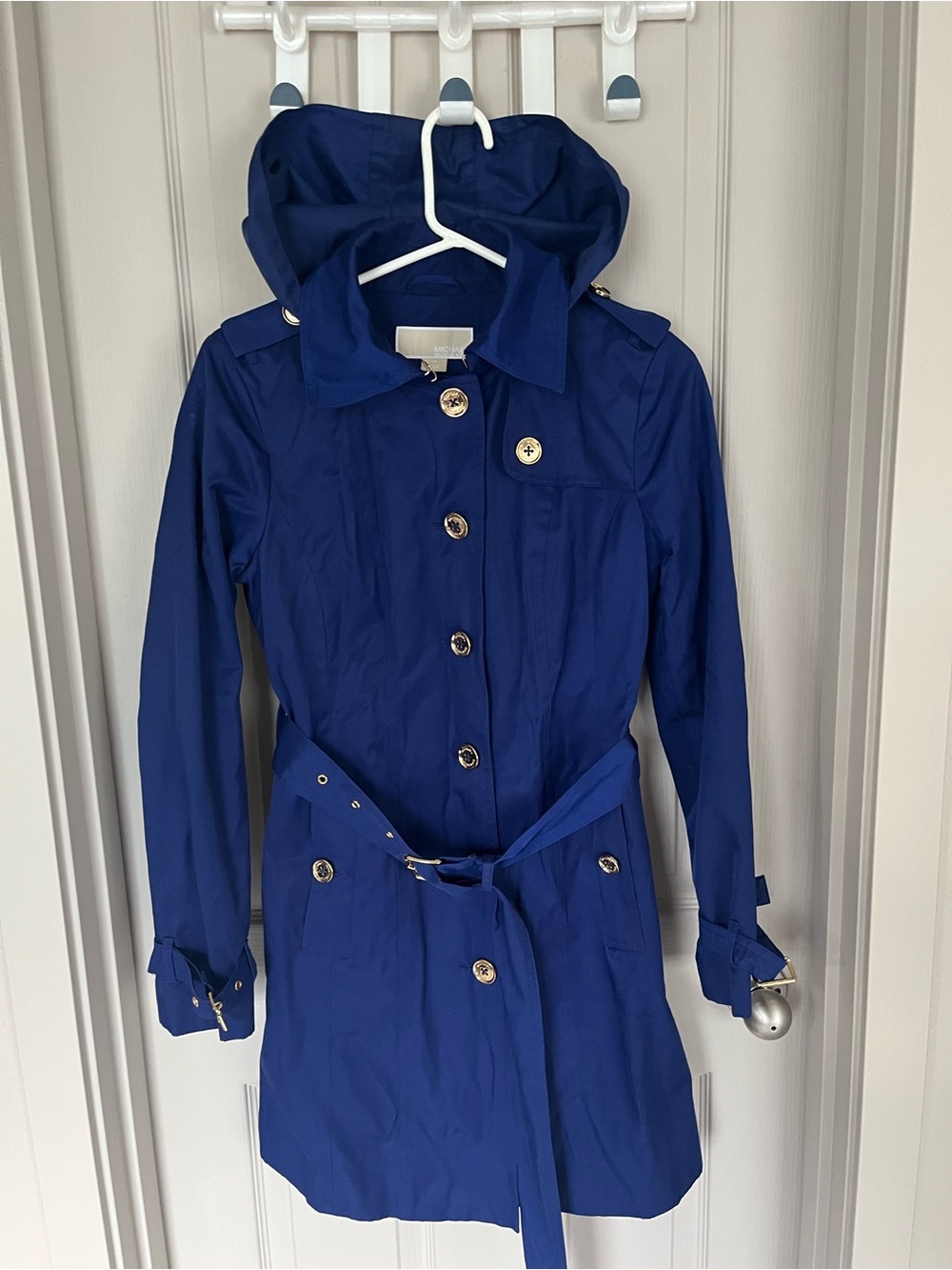 Michael  Kors royal Blue Hooded Trench Coat with Belt